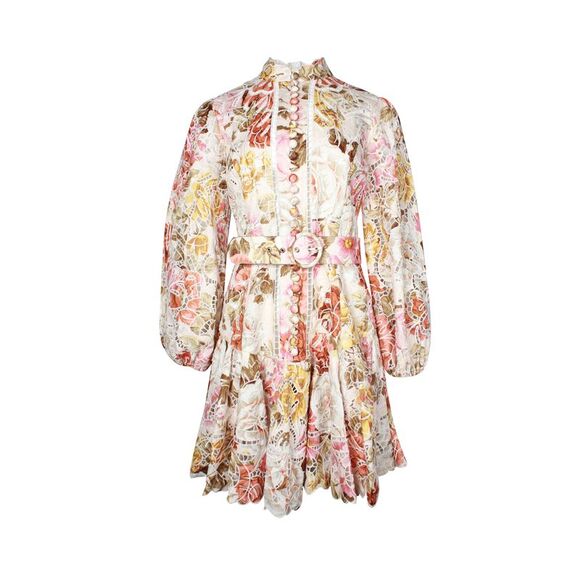 Zimmermann Dresses & Skirts - Zimmermann Bonita Floral-Print Broderie Anglaise Belted Mini Dress in Multicolor